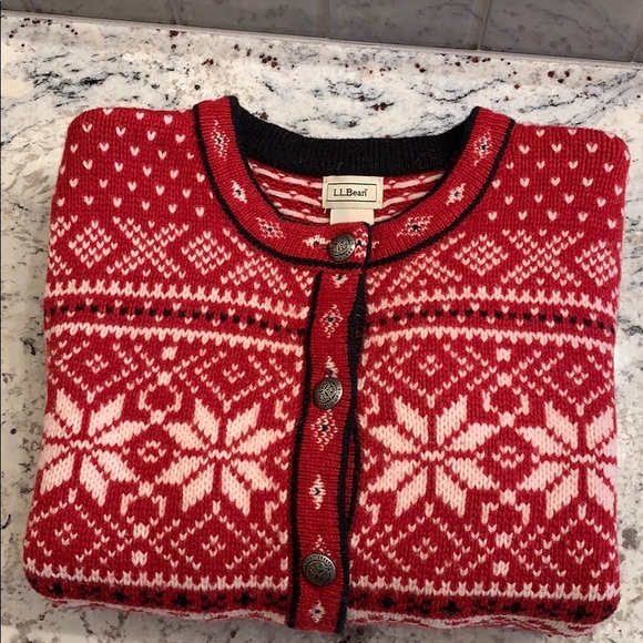 L L Bean Wool cardigan sweater size L EUC - Picture 1 of 4